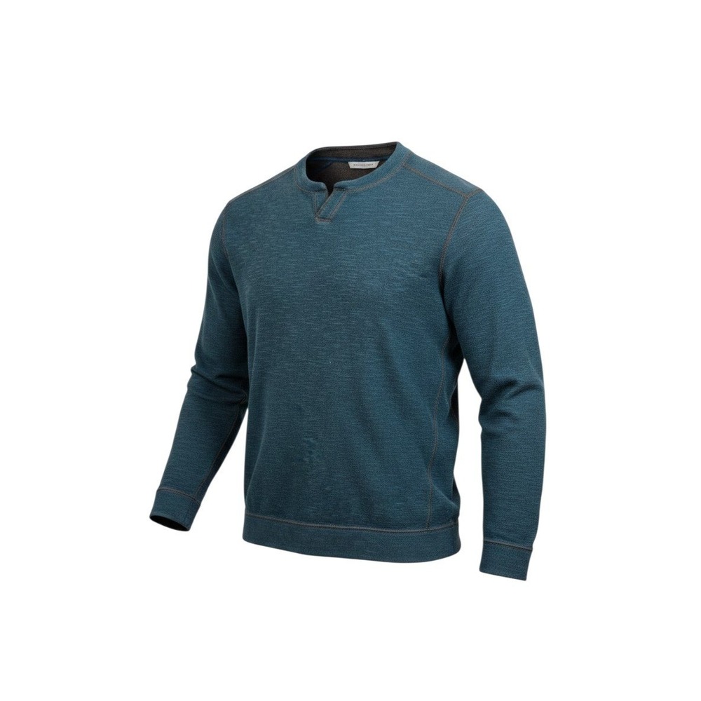 Tommy Bahama Mens Reversible Split Neck Sweatshirt Blue Heather Slub Pullover